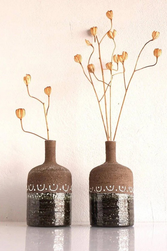 Image 1 of Scandinavian mid-century modern brutalist pottery vases by Hellström for Nittsjö, Sweden, set of 2