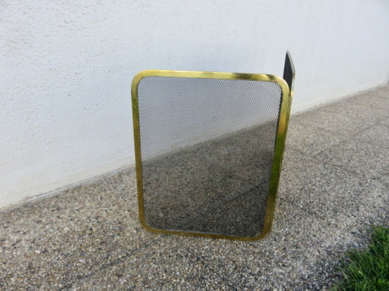 Image 1 of Zweiteiliger Kaminschirm aus vergoldetem Messing und Streckmetall, Frankreich, 1970