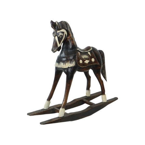 Cavallo a dondolo in legno, marrone scuro con accenti bianchi, Oggetti decorativi, Rustic (foto 2 di 10)