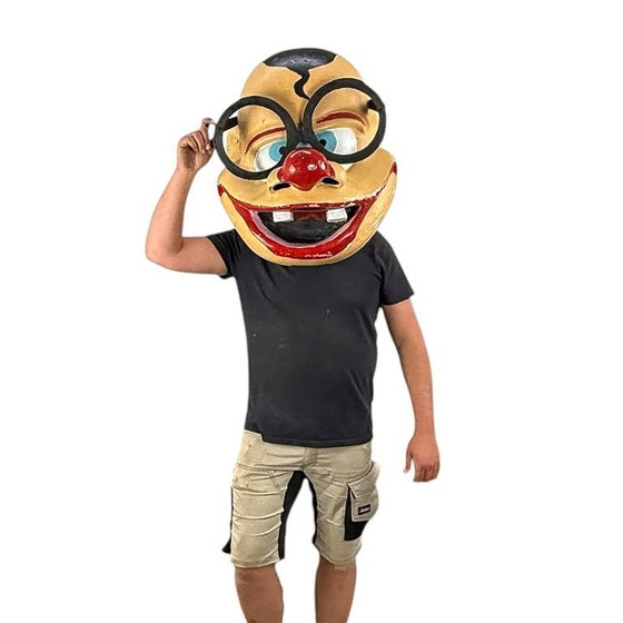 Image 1 of Testa da clown da carnevale vintage – grande decorazione in fibra di vetro per sfilate