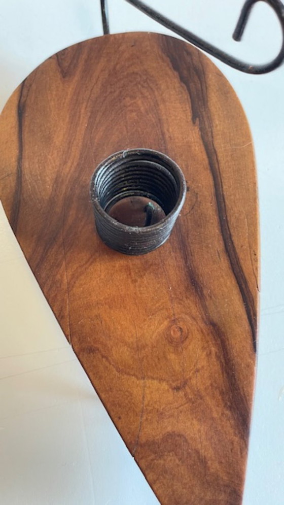 Image 1 of Brutalistische olijfhouten kaarsenhouder vintage