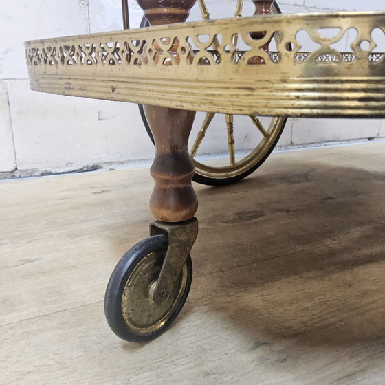 Vintage Italian Bar Cart (inlay work) romantic, Brass, Wood, Brown (photo 9 of 15)