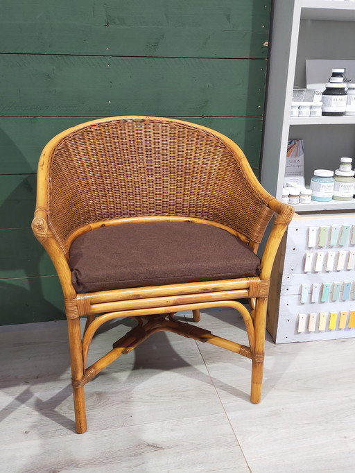 Vintage Rotan Stoel Met Kussen