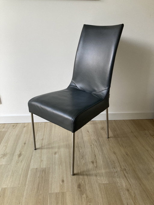 4x Bert Plantagie Dining Chairs, Dark Gray Leather