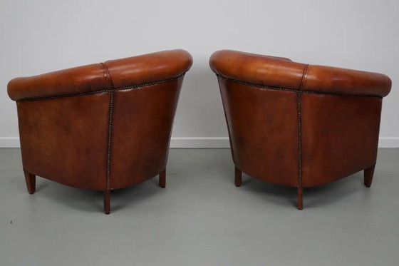 Image 1 of Vintage Nederlandse cognackleurige leren clubfauteuil, set van 2