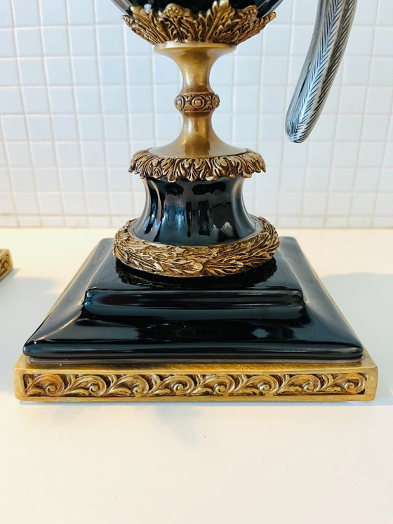 Image 1 of 48 cm grote, enorme set - bronzen, porseleinen papegaai kandelaars, nieuwe kandelaars