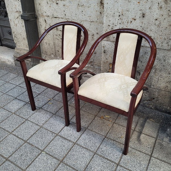 Image 1 of Set aus 4 Art-Deco-Stühlen, bezogen mit „Euphoria Cubista“, Misia Paris, 70er Jahre – Frankreich