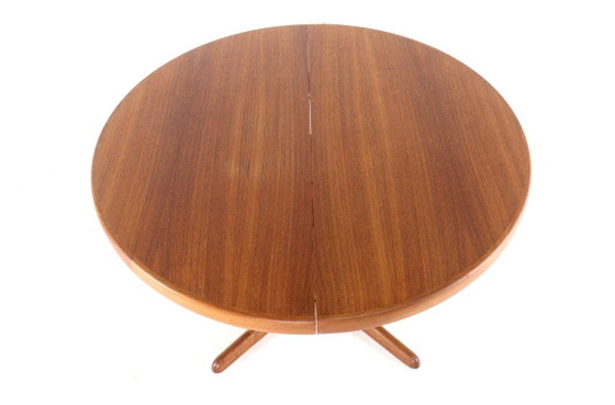 Round 2x extendable teak Dining table vintage Danish restored, Wood, Brown, Mid Century Modern (photo 7 of 15)