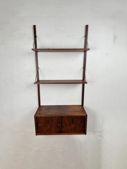 Sistema di rivestimento murale in palissandro danese, Danimarca, anni '60 – wandkast, Wood, Brass