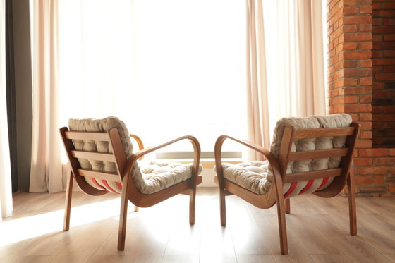 Image 1 of Mid Century Paar Loungesessel, tschechoslowakisches Duett, Designer K.Kozelka &amp; A.Kropacek, 1940er Jahre, Bugholz, natürlich