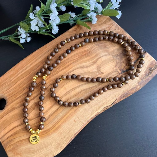 Wood Bead Mala Necklace Bracelet, 108 Prayer Beads Mala, Custom Wooden Mala, Japa Mala Necklace, Natural Wooden Bead Mala, 8mm B
