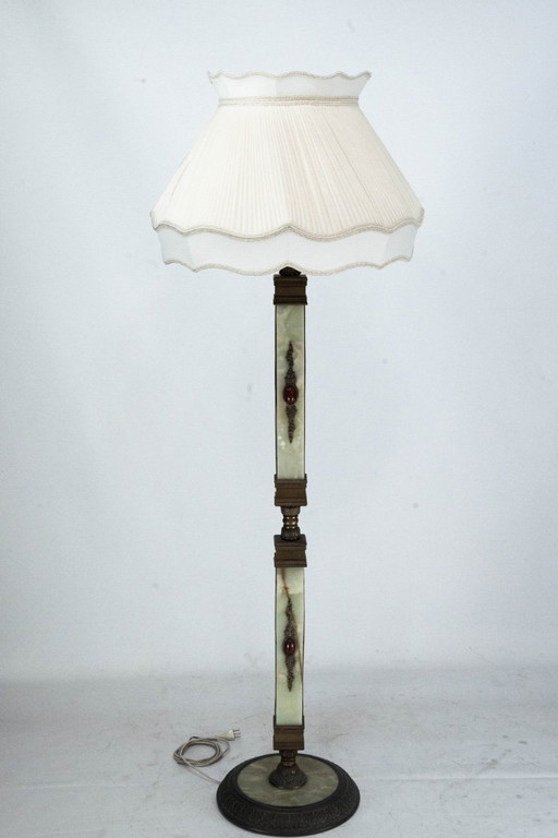 Rare Lampadaire Italien Hollywood Regency en Onyx et Bronze, Années 1970