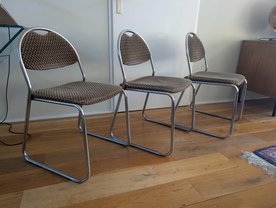 Image 1 of Jaren 70 Buisframe Stoelen 3 Stuks Stapelbaar