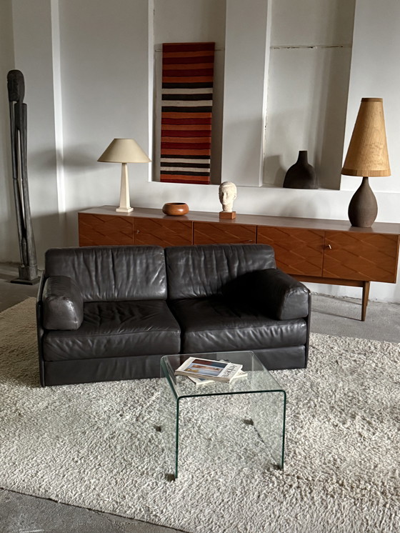 Image 1 of Sofá cama DE SEDE DS-76 de 2 plazas, piel de búfalo, marrón oscuro, Suiza, años 70