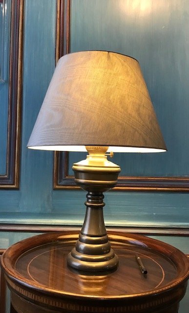 Vintage Table Lamp With Shade, Pewter Base