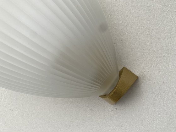 Image 1 of 2x Wall Lamp Stresa by Lucitalia. Frosted Glass with a Plastic Brass Color Fixture.