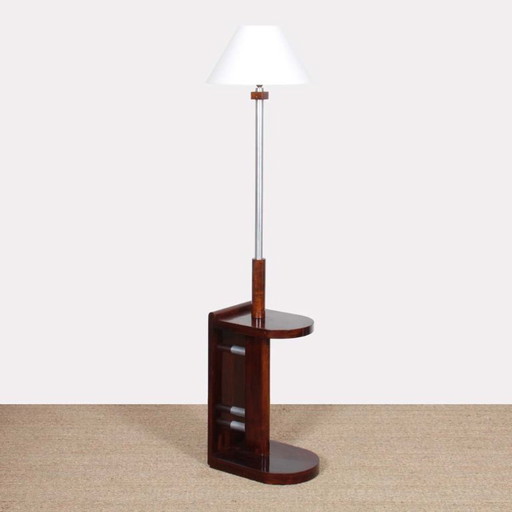 Modernistische staande lamp van verchroomd hout en metaal, toegeschreven aan DIM, 1930