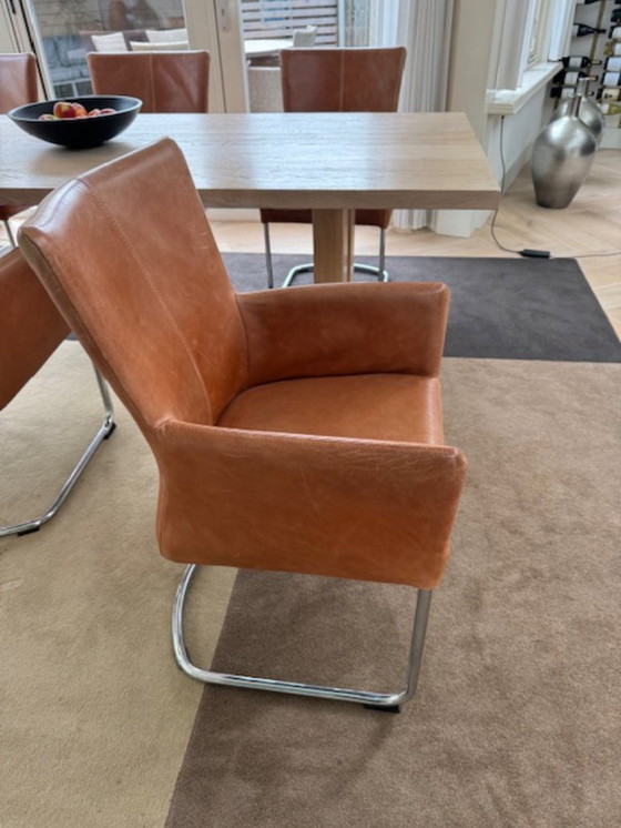 Image 1 of 6 x eetkamerstoel cognackleur - leer
