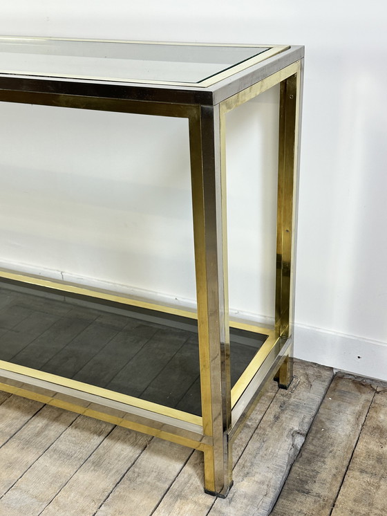 Image 1 of Willy Rizzo Chrome-plated Metal and Gold Brass Console 1970's