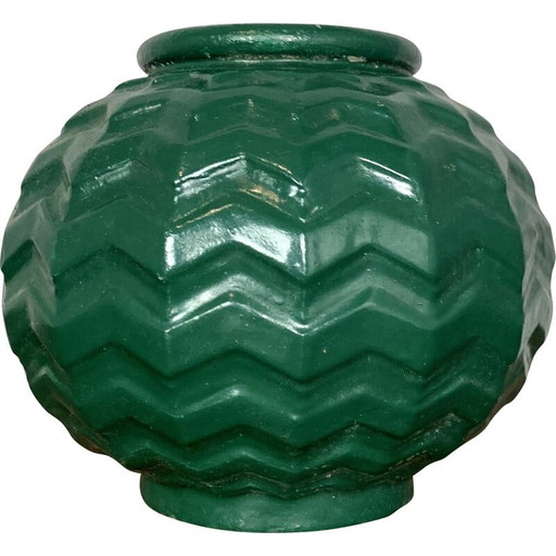 Vase boule Vintage Art Déco en fonte émaillée, France 1950s