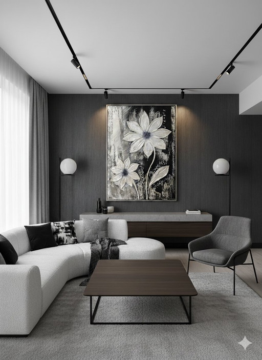 Quadro d'arredo materico 3D. Arredo soggiorno moderno minimal elegante. Design 