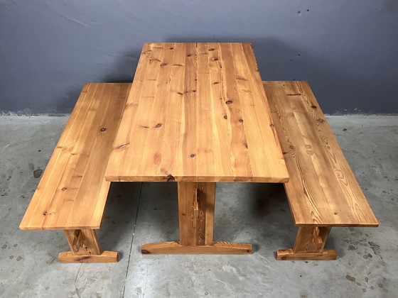 Image 1 of Dining table 2 benches pine Scandinavian Swedish