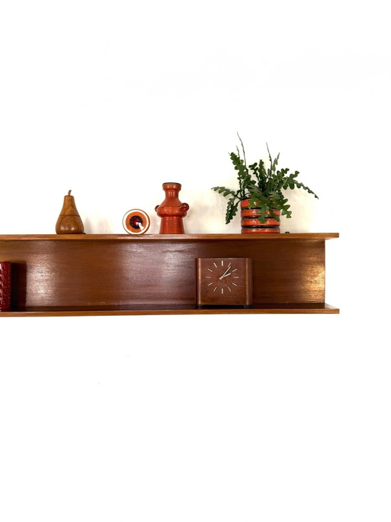 Vintage XL (199cm) Teakhouten Wandplank, Jaren ‘60 – Wandkast, Wood (photo 3 of 13)