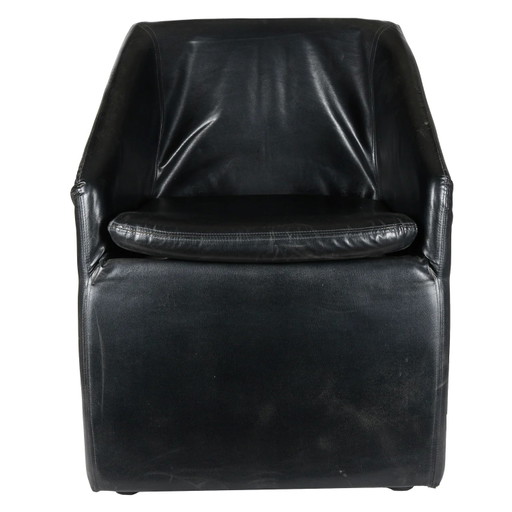 Fauteuil en Similicuir Noir Années 80