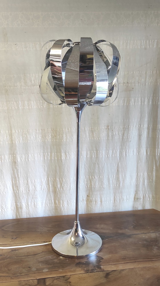 Image 1 of XL Chrome Metal Table Lamp by Seylumiere - 1970s/80s