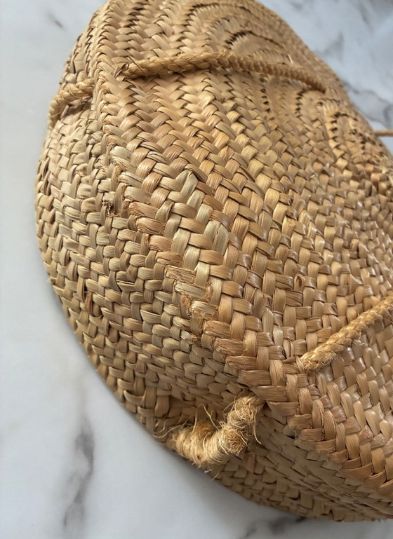 Ronde Platte Mand Gevlochten Palm Marokko – Fabrication artisanale, Wanddecoratie, Wicker (photo 4 of 5)