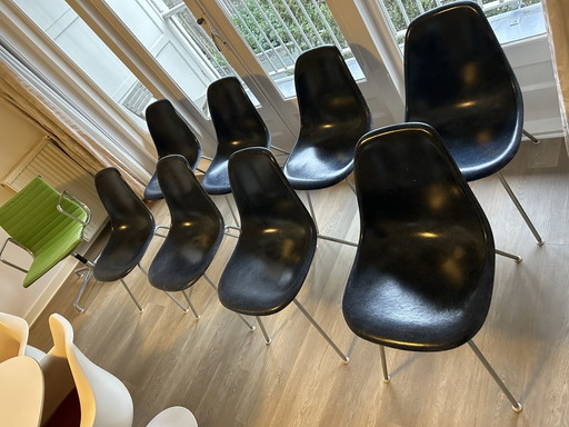 8x Vintage Herman Miller DSX Chair - Blue – eetkamerstoelen, Fiberglass