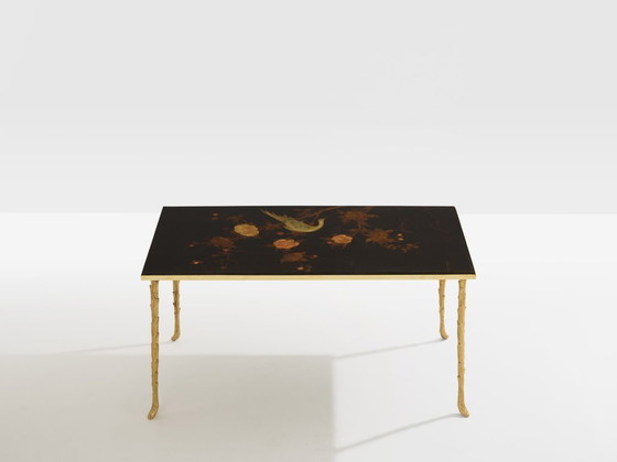 Image 1 of Maison Baguès bamboo brass chinese lacquered small coffee table 1950s