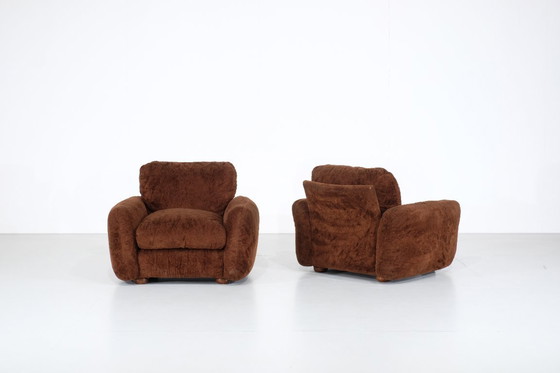 Image 1 of Paar braune Stoffsessel, Italien - 1970er Jahre