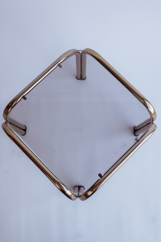 Image 1 of Tavolino laterale quadrato in ottone vintage e vetro