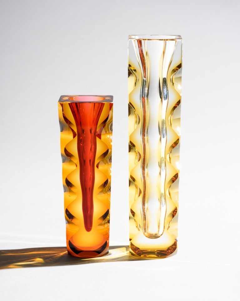 Exbor Oldrich Lipa Lipsky Sculptural Czech Art Glass Vase DUO