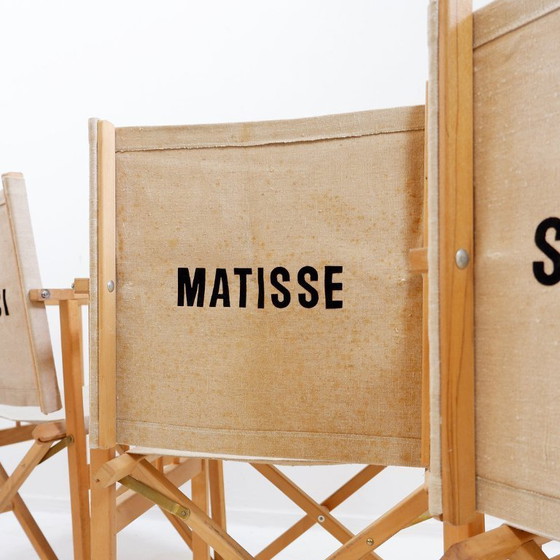 Image 1 of Set di 4 sedie pieghevoli in rovere e tela di cotone