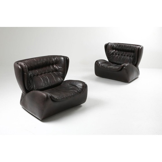 Image 1 of Vintage dark brown "Pasha" lounge chairs and ottoman by Durlet 1970