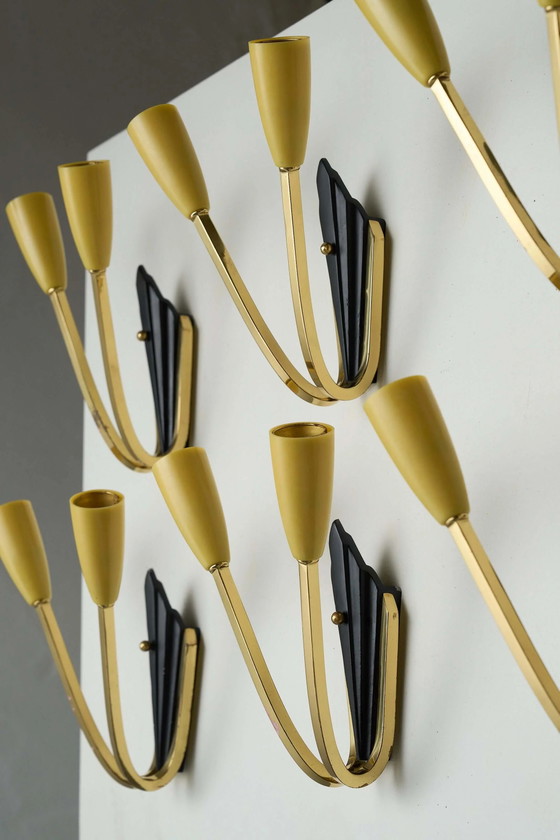 Geometric Brass and Black Wall Lamp, 1950s, Wall lights, Plastic, Mid Century Modern (photo 11 of 13)