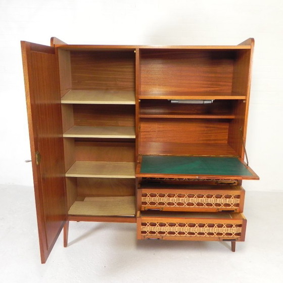 Image 1 of Mobiletto vintage, scrittoio in rattan e legno, anni '60