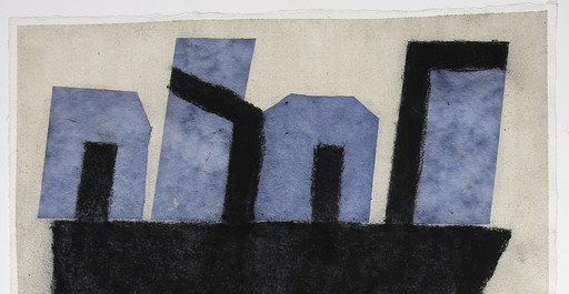 Barbara Keidel - Houses on Rocks, 1996 - Handsigned Mixed Media Artwork,