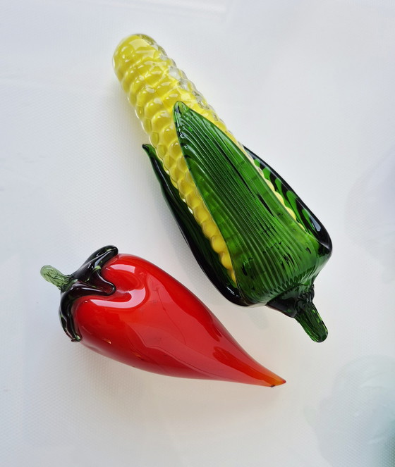 Image 1 of 4 glass sculptures "Vegetables" in Murano style