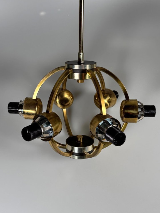 Image 1 of Lámpara de araña Sputnik de 6 luces, años 60/70, diseño de cristal Kaiser Leuchten
