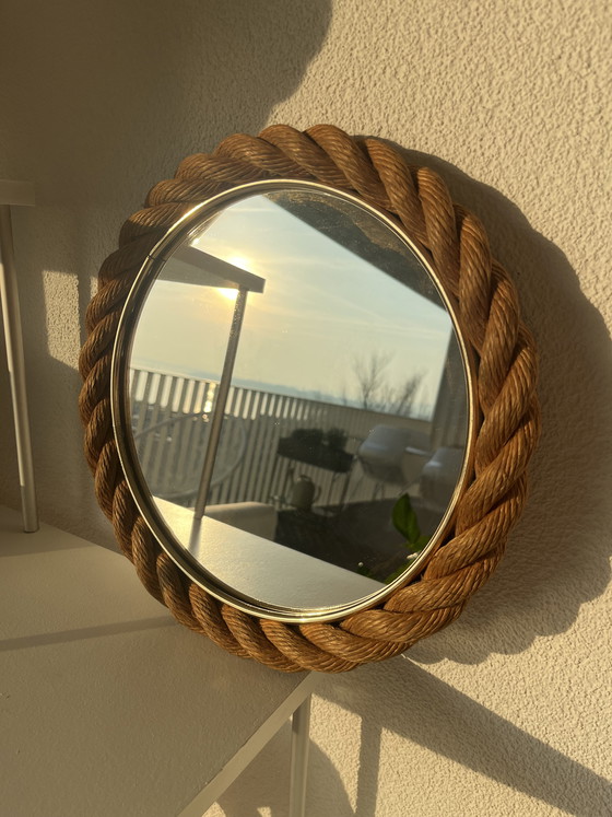 Image 1 of Vintage round rope mirror, Audoux-Minet style, 1960s