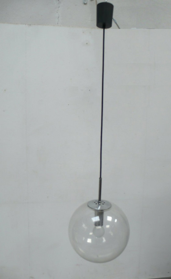 Image 1 of 60er Große Glaskugel Hängelampe Limburg Glashütte Ø 30 cm Klarglas