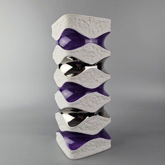 Image 1 of Large Vintage Porcelain Vase Made By KPM, Bavaria, Germany. On Art Vase, With Purple and Silver Glaze. Number 640/4