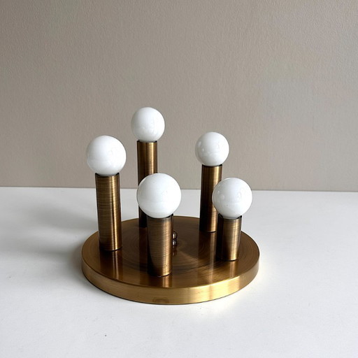Vintage ceiling lamp Sölken Leuchten Flush Mount Brass Brushed Matt 5-flame Hollywood Regency