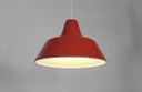 Louis Poulsen oranje emaille hanglamp, minimalistische industriële deense hanglamp, mid century modern eettafel lamp