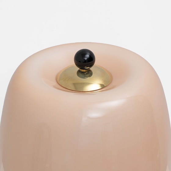 Pair of Italian Murano Glass Table Lamps in Blush Pink with Brass Details (photo 7 of 7)
