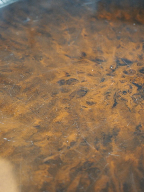 Image 1 of Mesa auxiliar Charles & Fils con patas de león y madera de raíz hexagonal