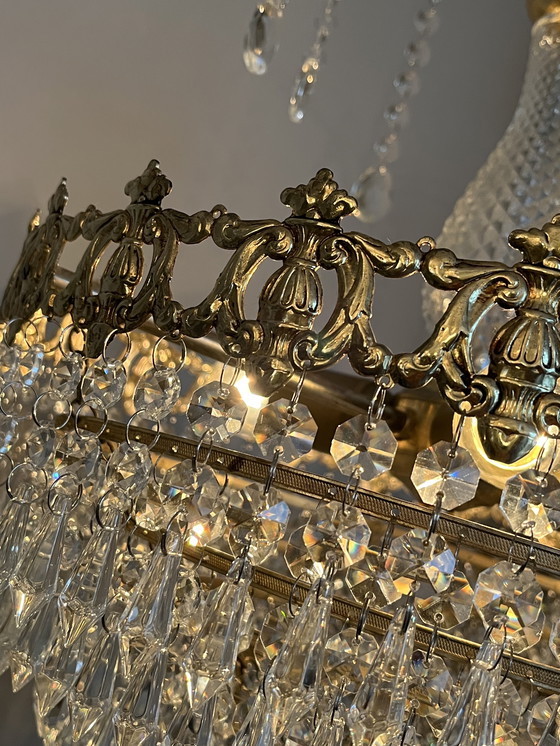 Image 1 of Vintage Crystal Chandelier Pendant Lamp Bronze Gold Frame